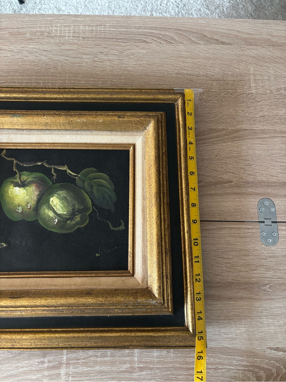 Vintage Signed Original Oil Painting Green Apples Gold Wood Frame - Picture 6 of 6